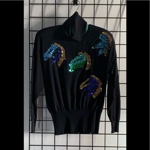Vintage Escada Turtleneck Sweater with Multi-Color Sequin Detailing